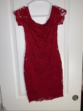 Ambiance Crimson Lace Cap-Sleeve Mini Dress